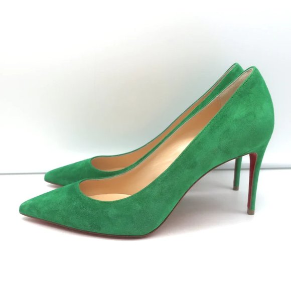 Christian Louboutin Kate 85 Pumps Green Suede Size 38 Pointed Toe Heels NEW - Picture 5 of 10